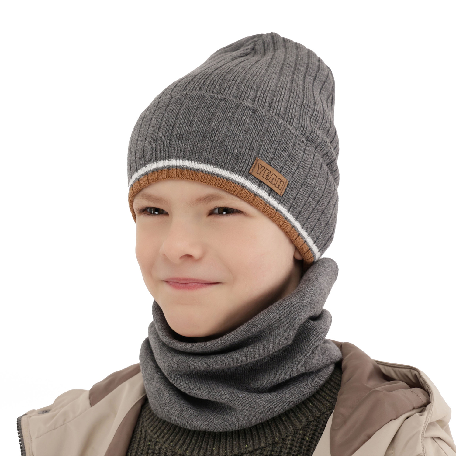 Ensemble automne/printemps garçon: bonnet et snood, met katoen, bleu marine, London