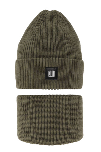 Ensemble d'hiver garçon: bonnet et snood, khaki, Amadeo