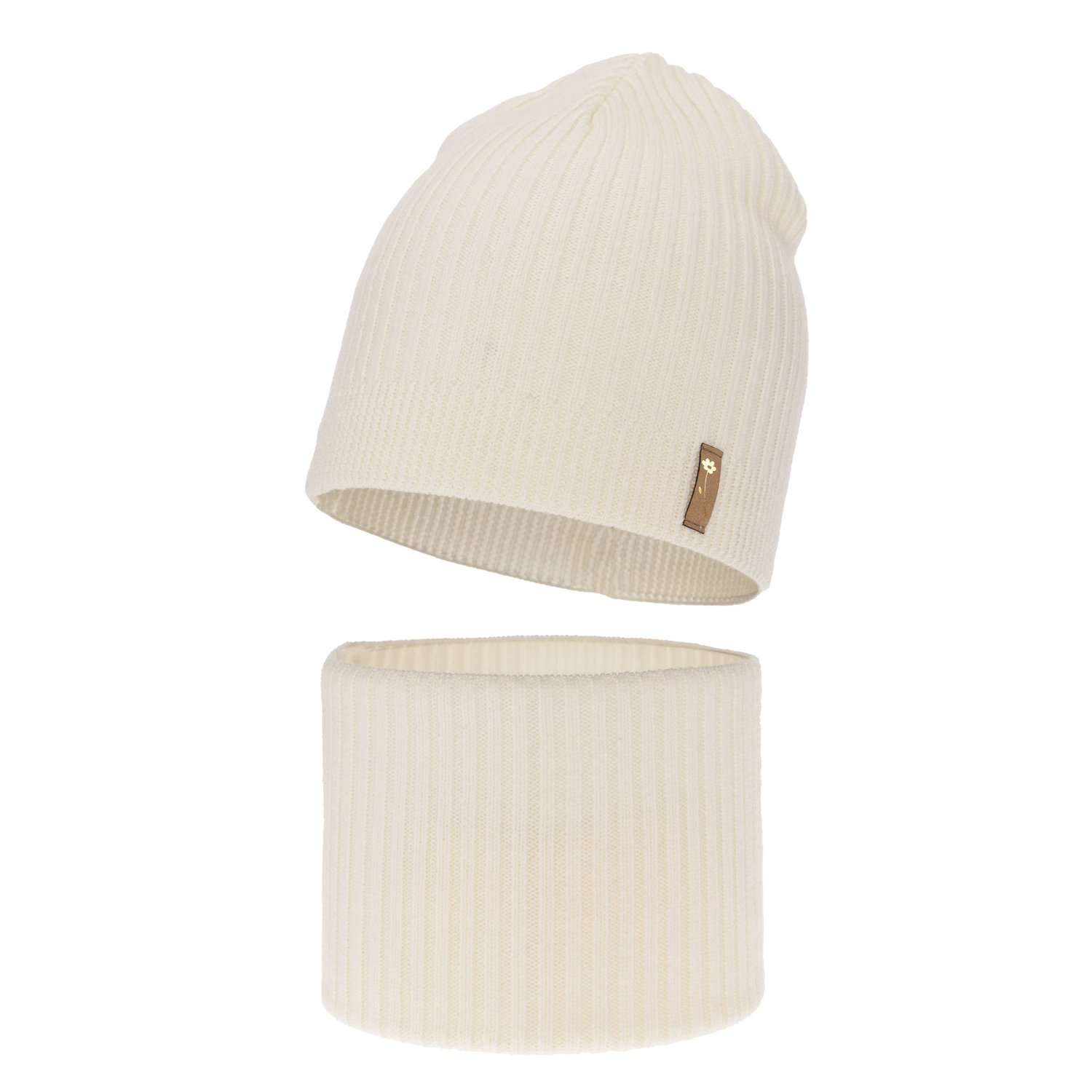 Ensemble automne/printemps fille: bonnet et snood, crème, avec laine mérinos, Chelsie