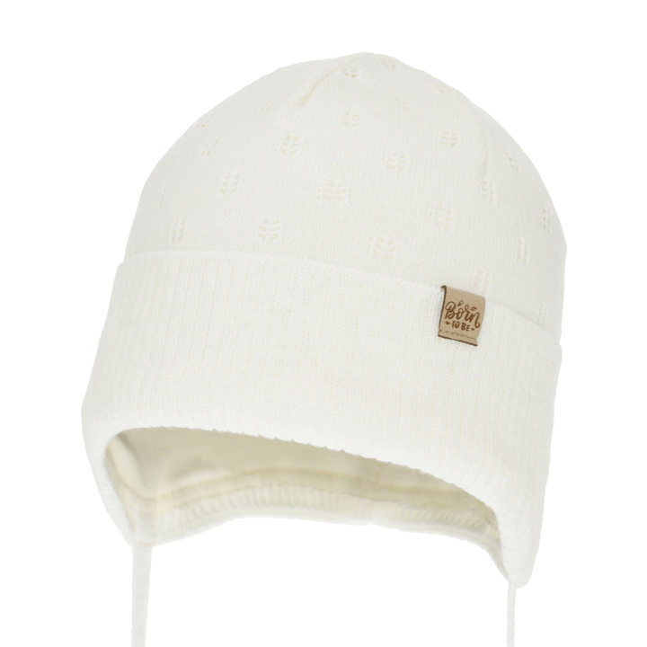 Meisjes herfst/lente muts, cremekleurig, met bindkoorden, Froya