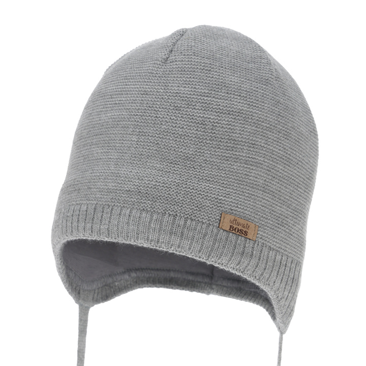 Jongens herfst/lente muts, grijs, met bindkoorden, Valdis