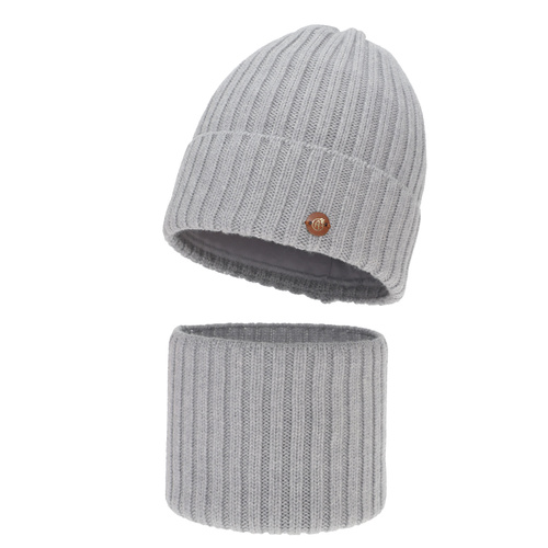 Meisjes winter set (muts en buissjaal), beige, 100% merino wol, gevoerd met katoen, Vanira