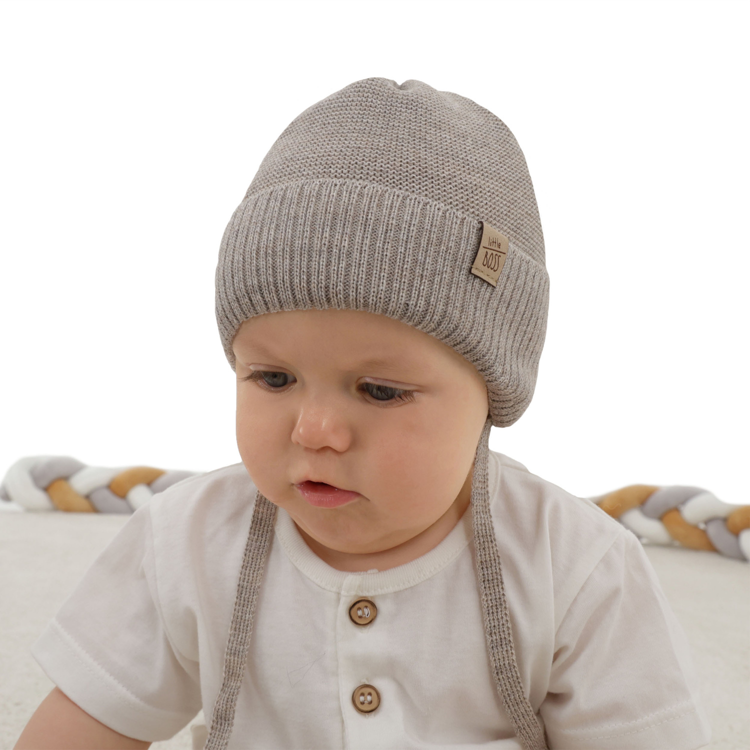 Bonnet d'hiver garçon, beige, avec laine mérinos, Darsi