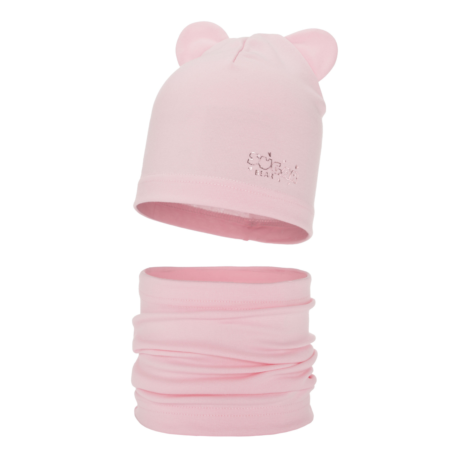 Ensemble automne/printemps fille: bonnet et snood, rose, en coton, Cyntia