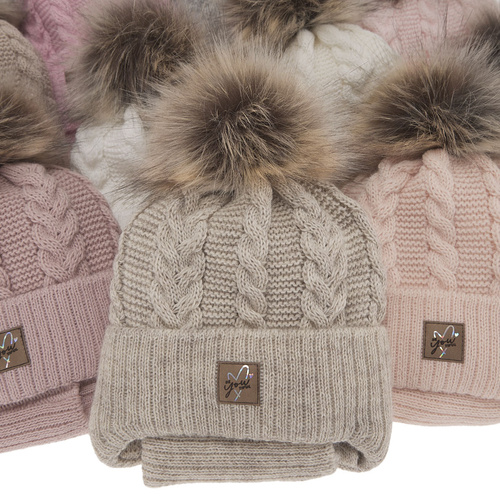 Ensemble d'hiver fille: bonnet et snood, rose, avec liens, avec pompon, Finess