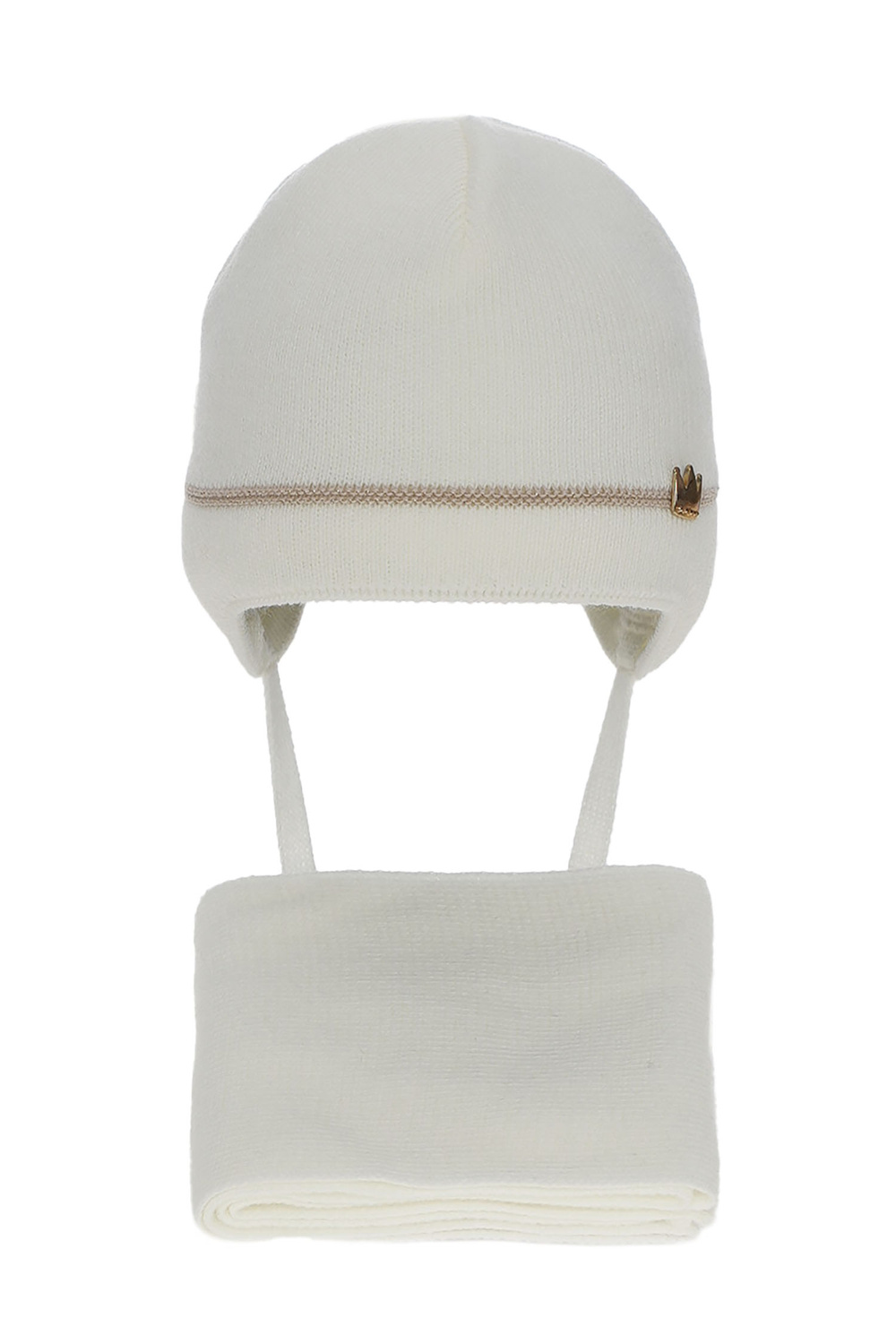 Ensemble d'hiver fille: bonnet et écharpe, crème, avec liens, Elina