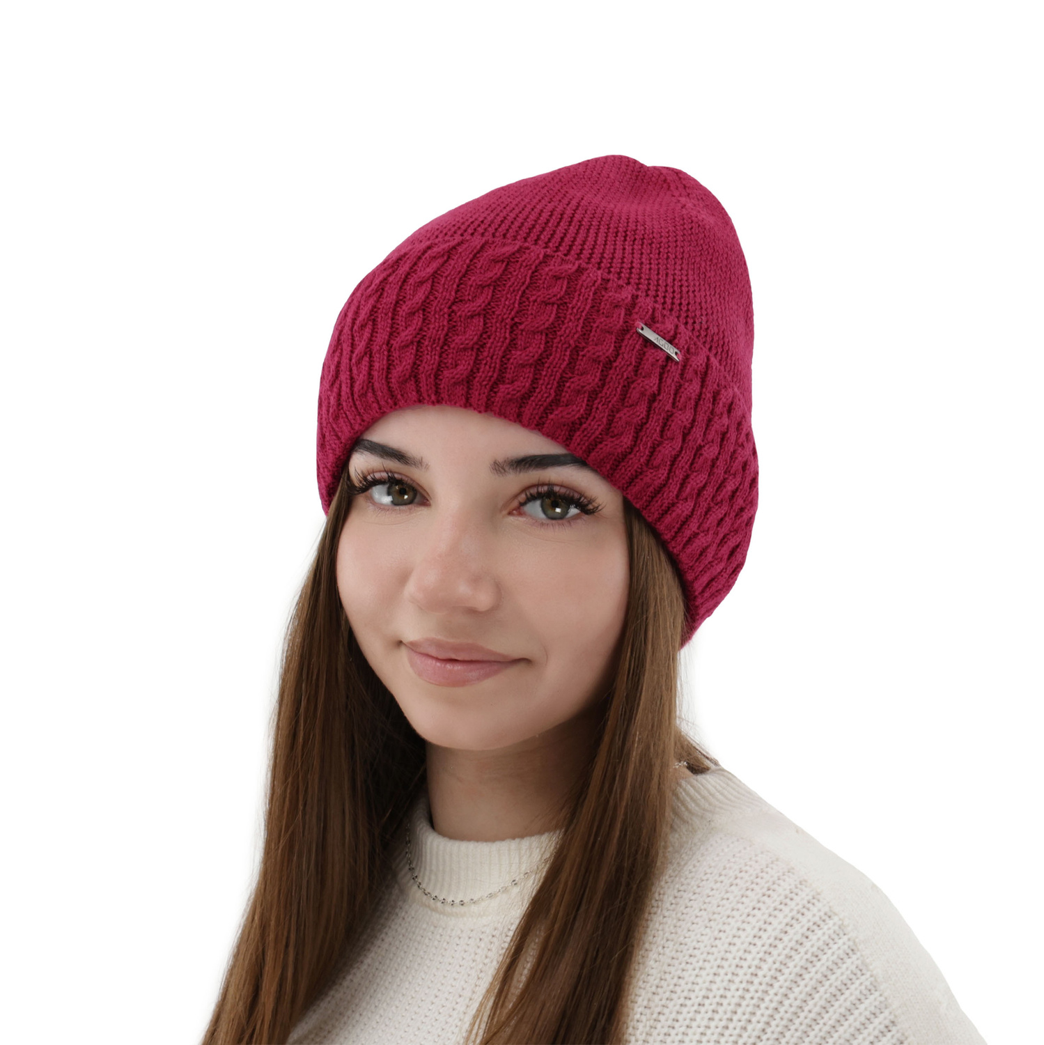 Bonnet d'hiver femme, hiver, rose, avec laine mérinos, Febe
