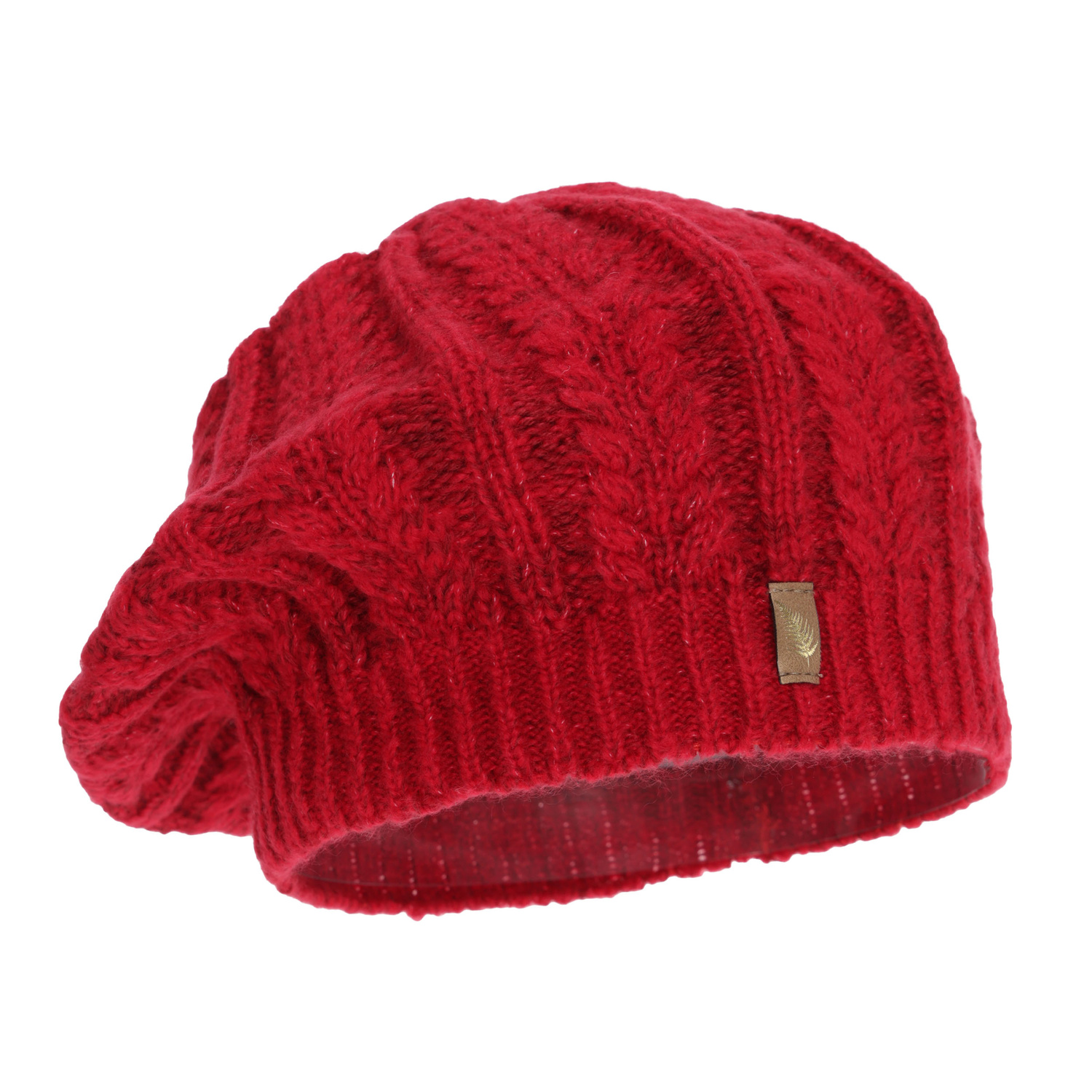 Dames winter beret, rood, met merinowol, Senja