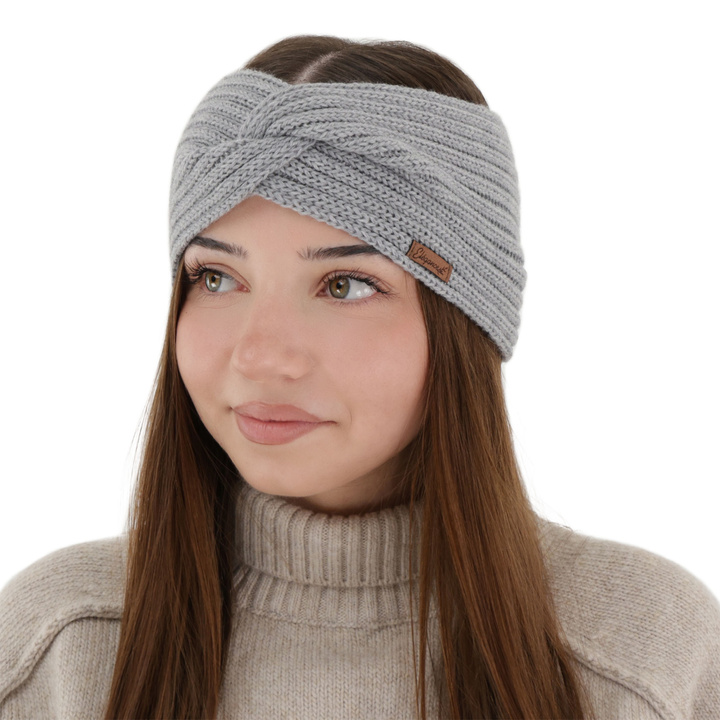 Dames winter hoofdband, grijs, 100% Merino Wol, Veka