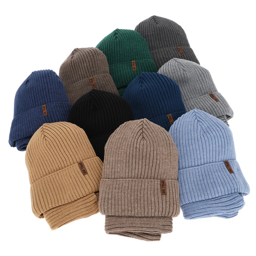 Jongens winter set (muts en buissjaal), bruin, gevoerd met fleece, met merinowol, Colton