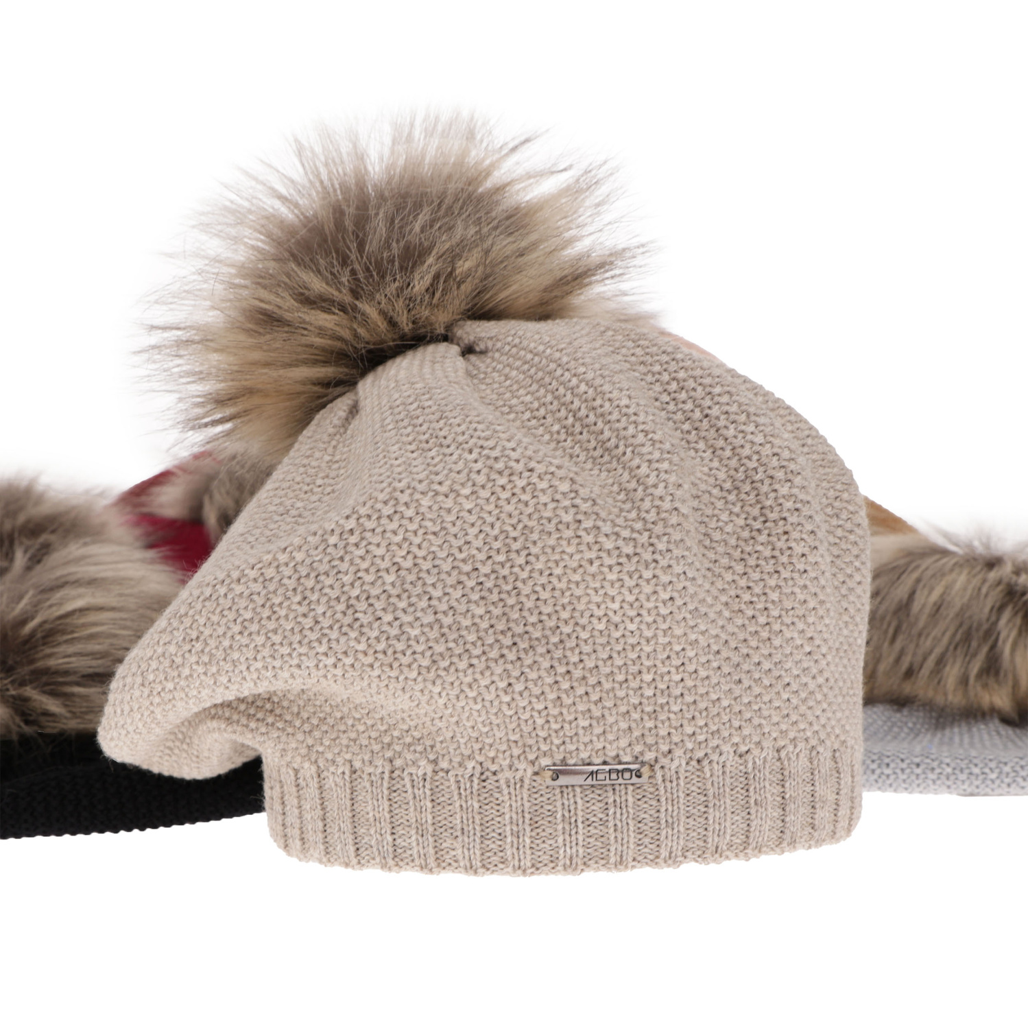 Beret d'hiver femme, beige, avec laine mérinos, Bonnie