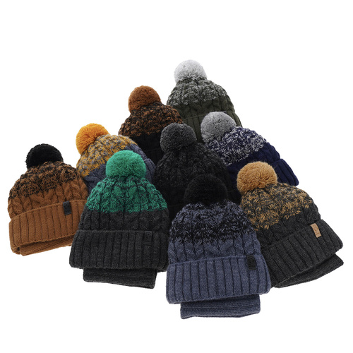 Jongens winter set muts en buissjaal, zwart, met garen pompon, Travis