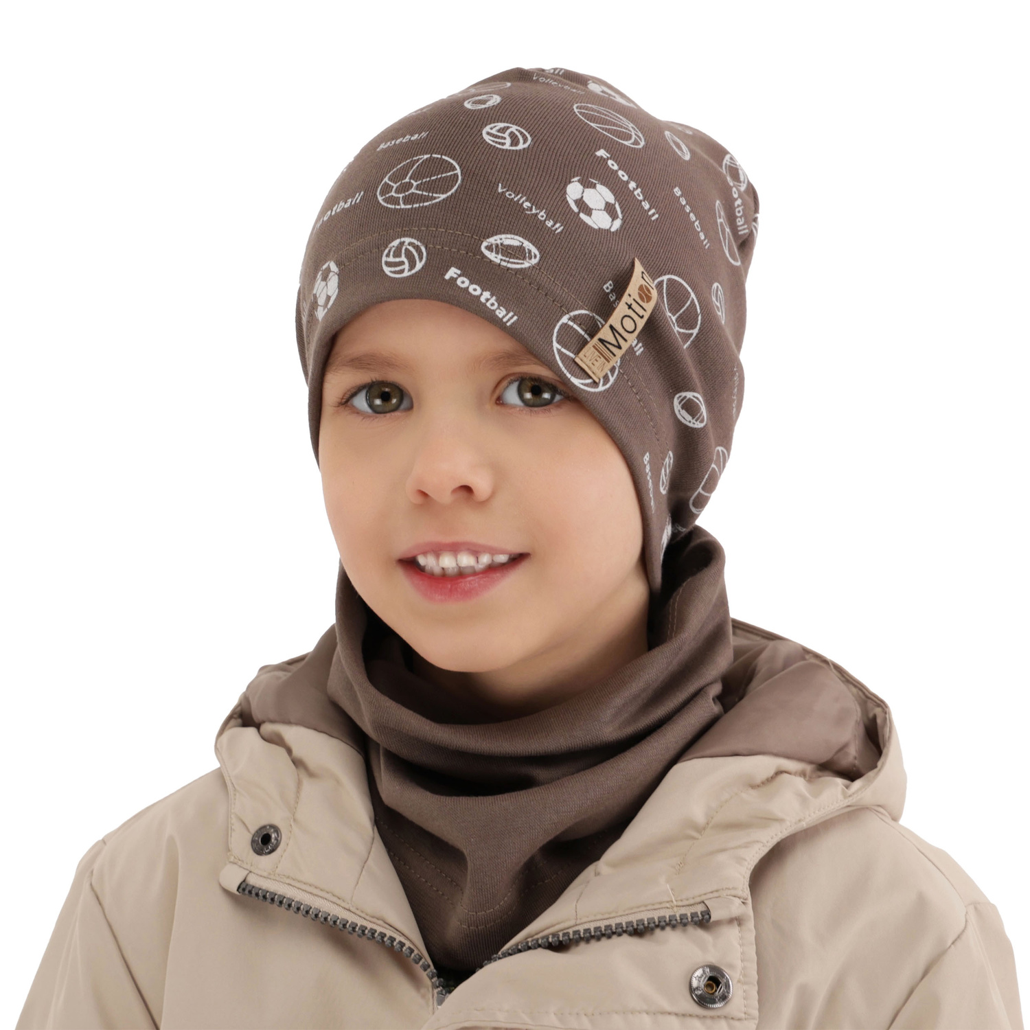 Ensemble automne/printemps garçon: bonnet et snood, gris, coton, Paolo