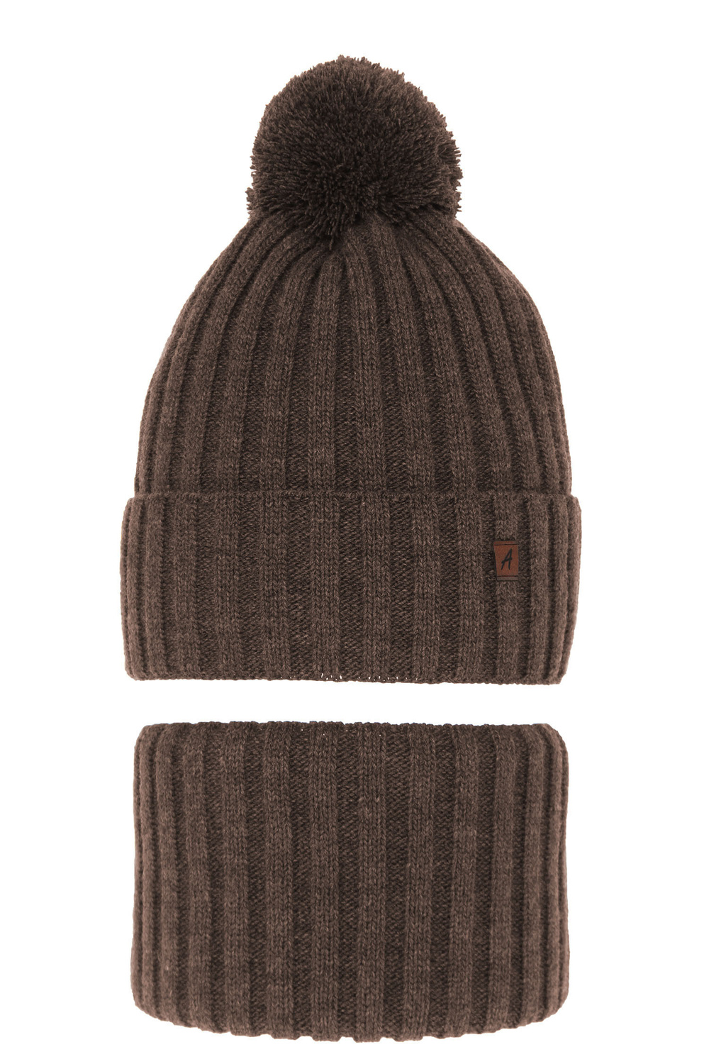 Jongens winter set muts en sjaal, bruin, met garen pompon, Wiliam