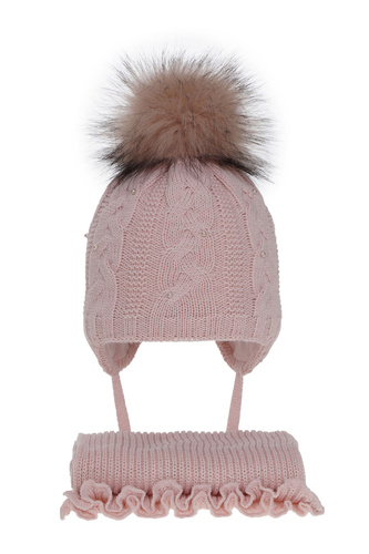 Ensemble d'hiver fille: bonnet et écharpe, rose, avec pompon, Mirella