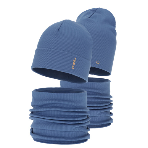 Jongens herfst/lente set (muts en buissjaal), katoen, blauw, Desider