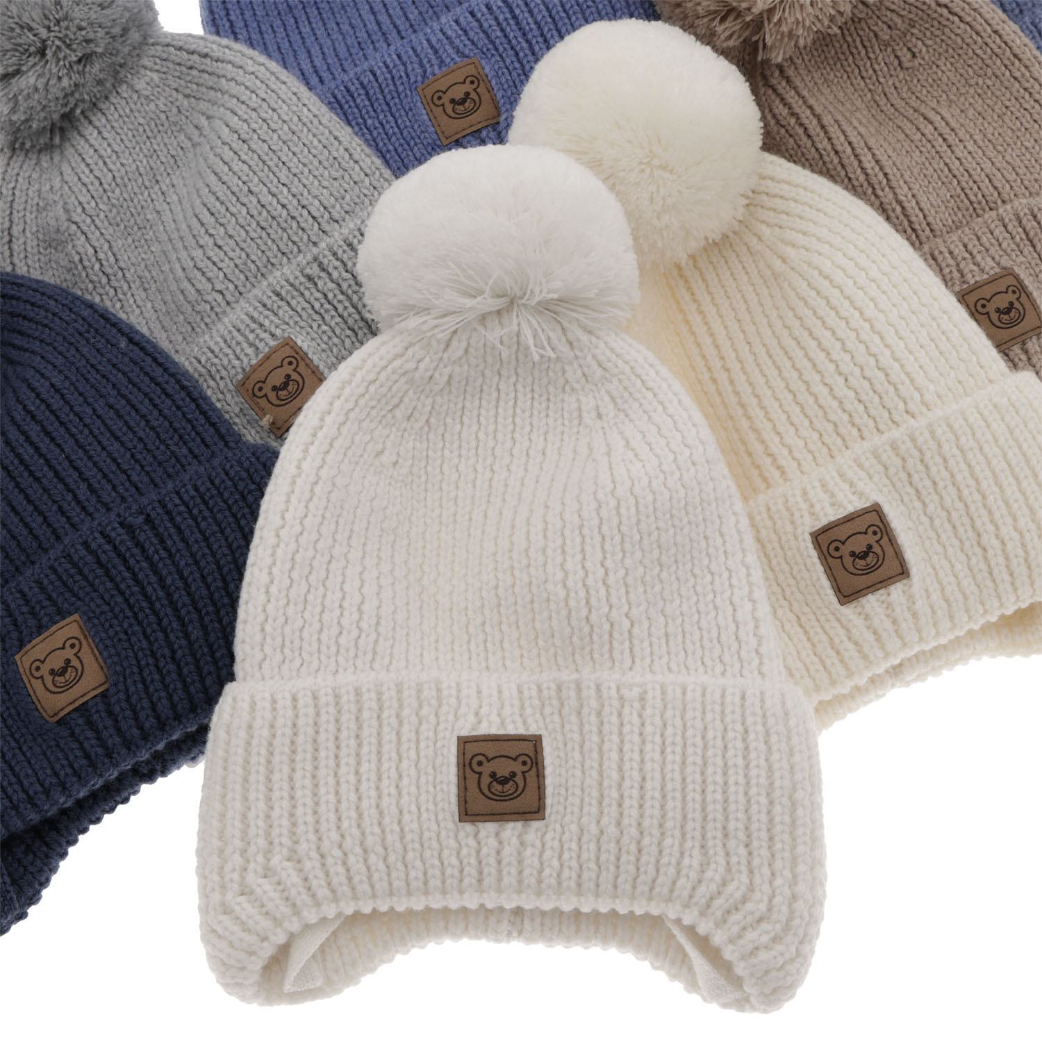 Bonnet d'hiver garçon, beige, avec laine mérinos, doublé de polaire, avec liens, Tacco