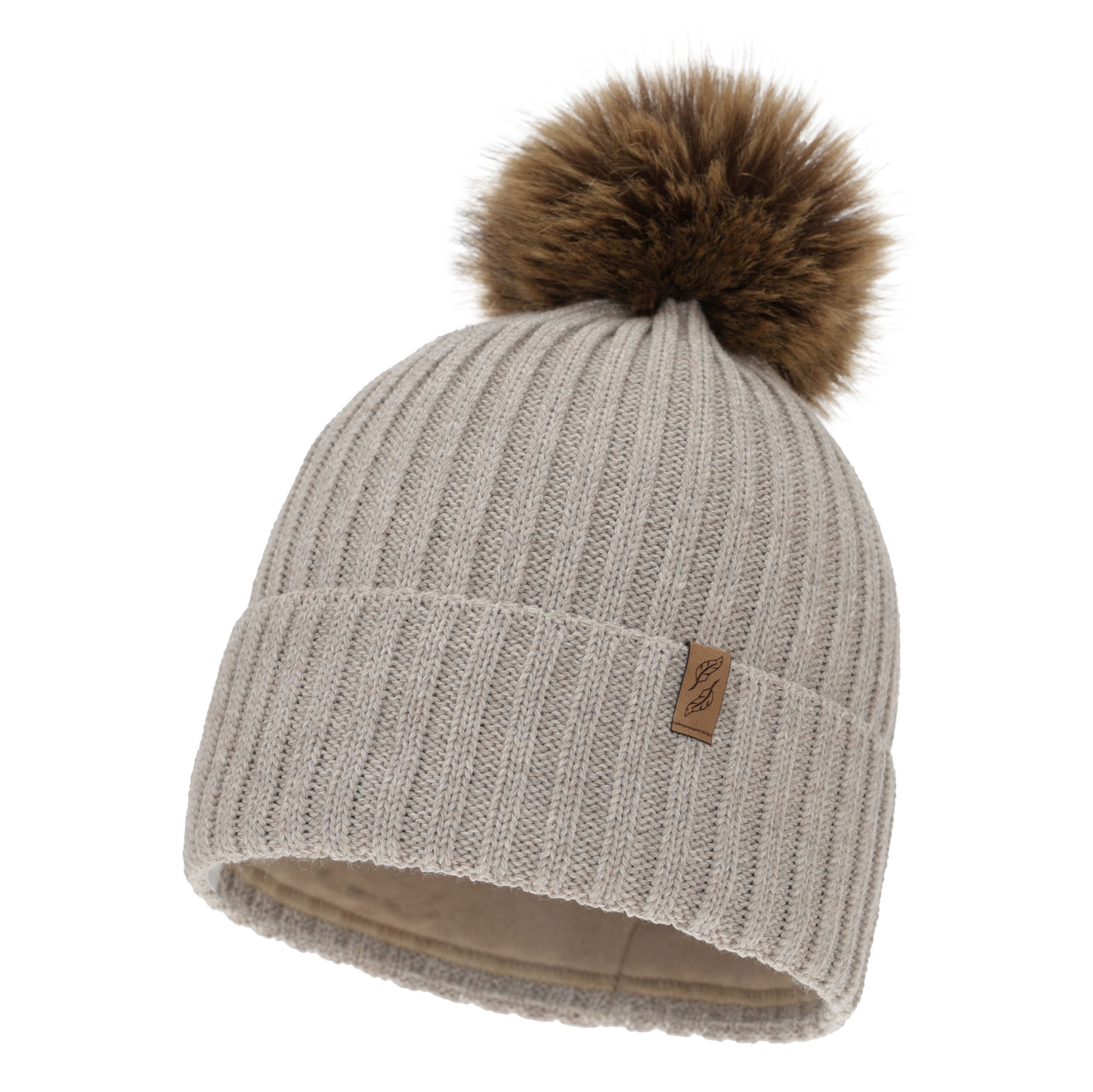 Dames wintermuts, lichtbeige, met merinowol, Zamira