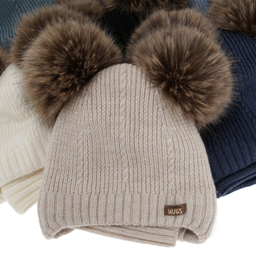 Jongens muts en col, winter set, camel, 100% merinowol, gevoerd met wollen fleece, Lumio