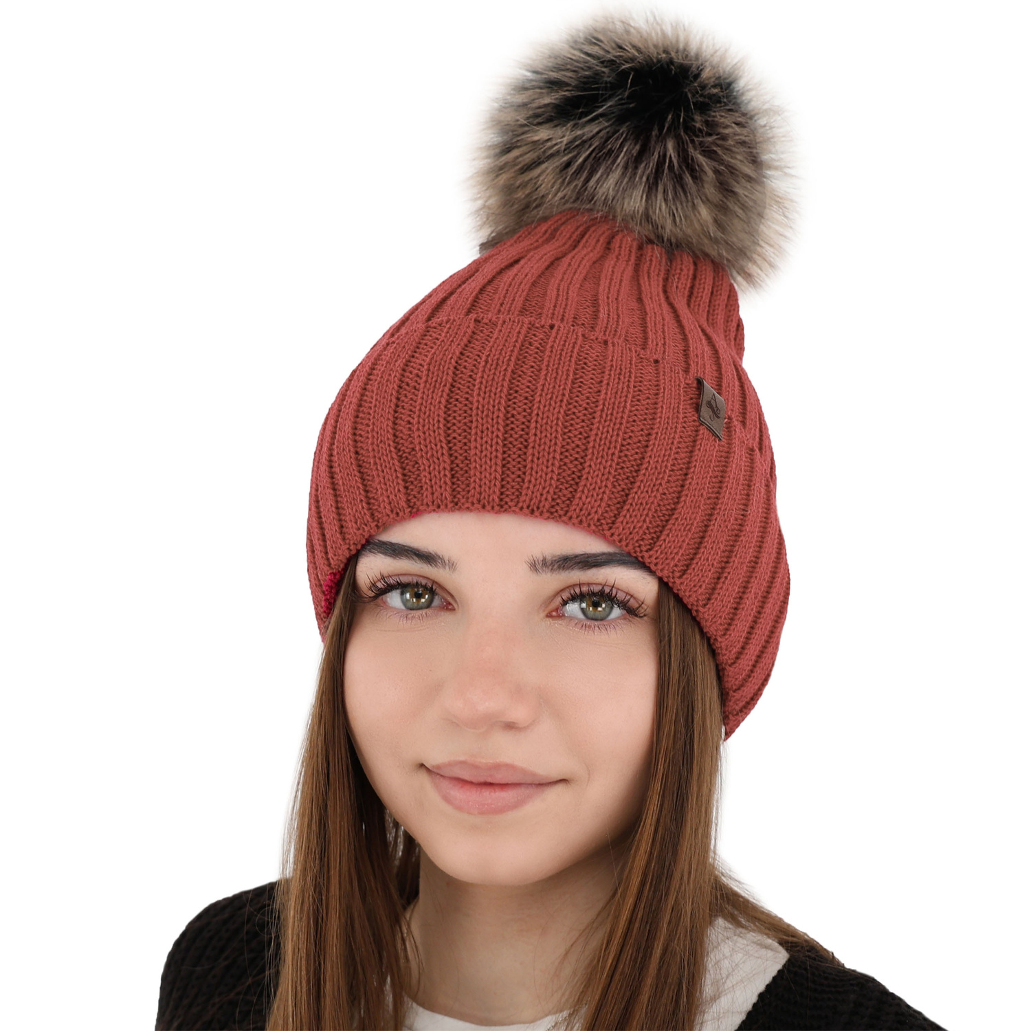 Dames wintermuts, roze, met merinowol, Texa