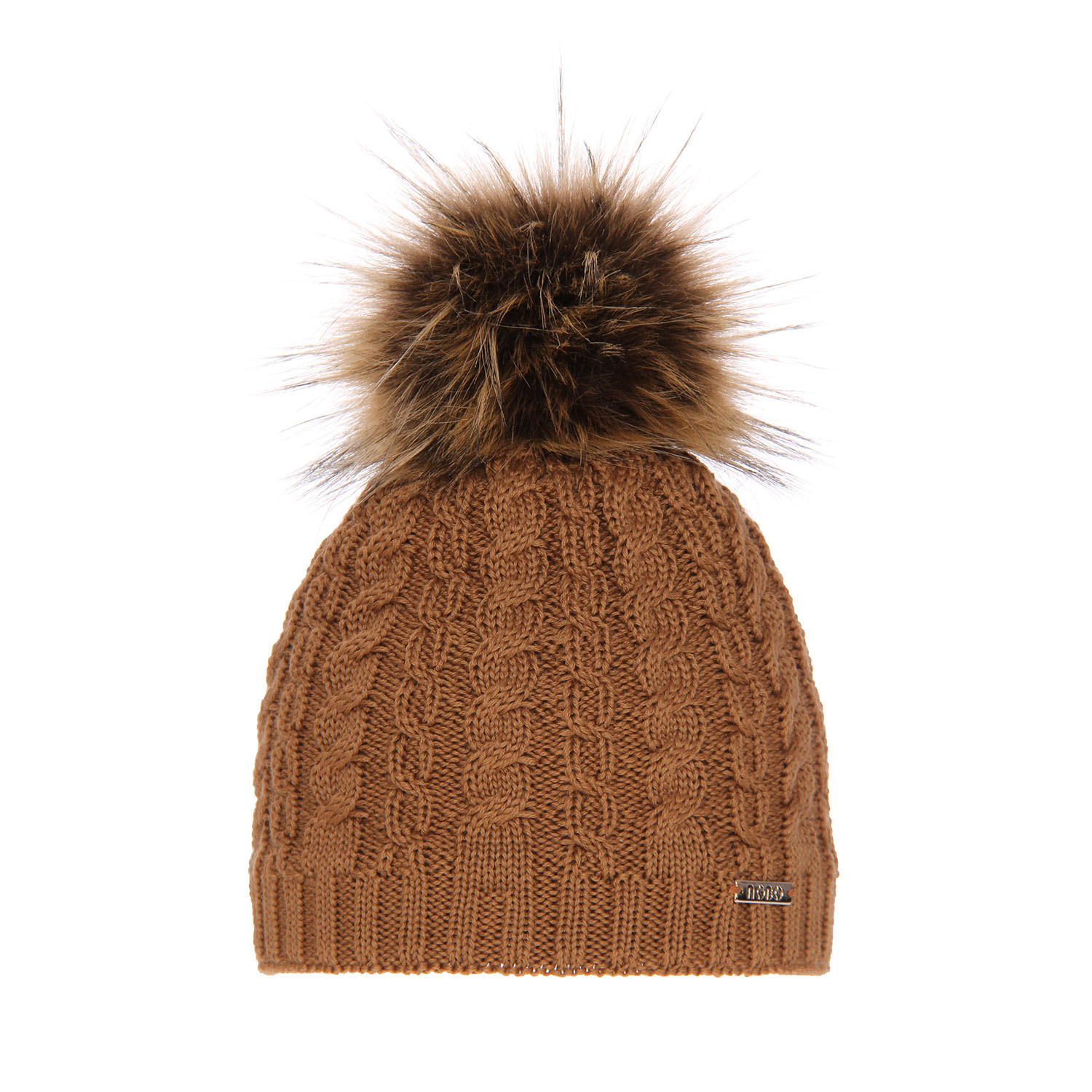 Dames wintermuts, camel, met merinowol, met garen pompon, Satina