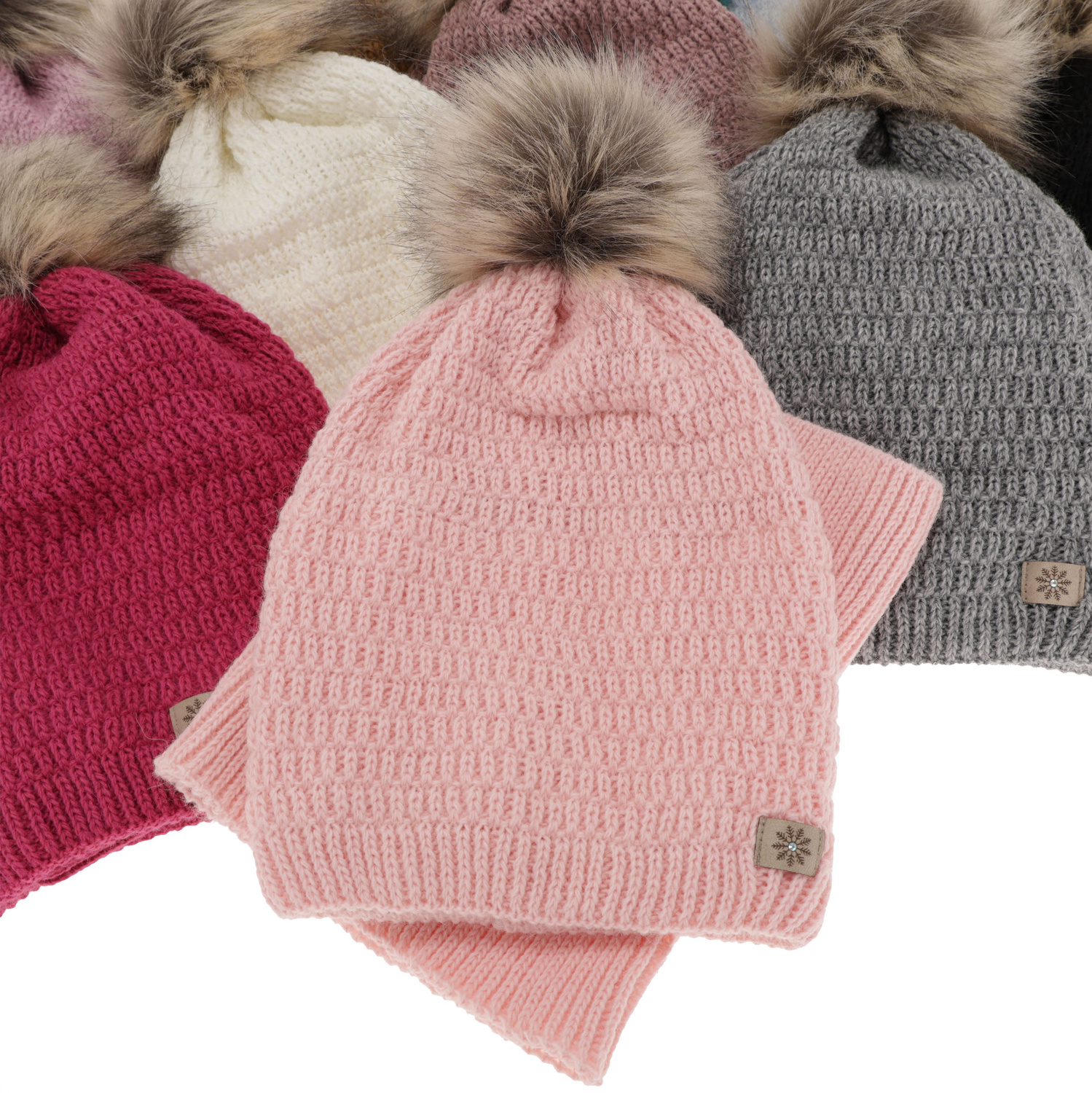 Ensemble d'hiver fille: bonnet et snood, gris, avec pompon, Germina