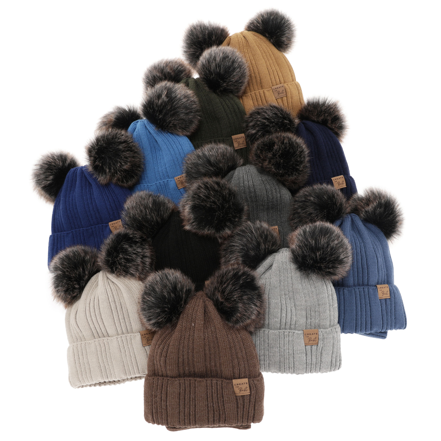 Ensemble d'hiver garçon: bonnet et snood, brun, avec deux pompons, Bilard