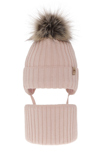 Ensemble d'hiver fille: bonnet et snood, beige, avec pompon, Louisa