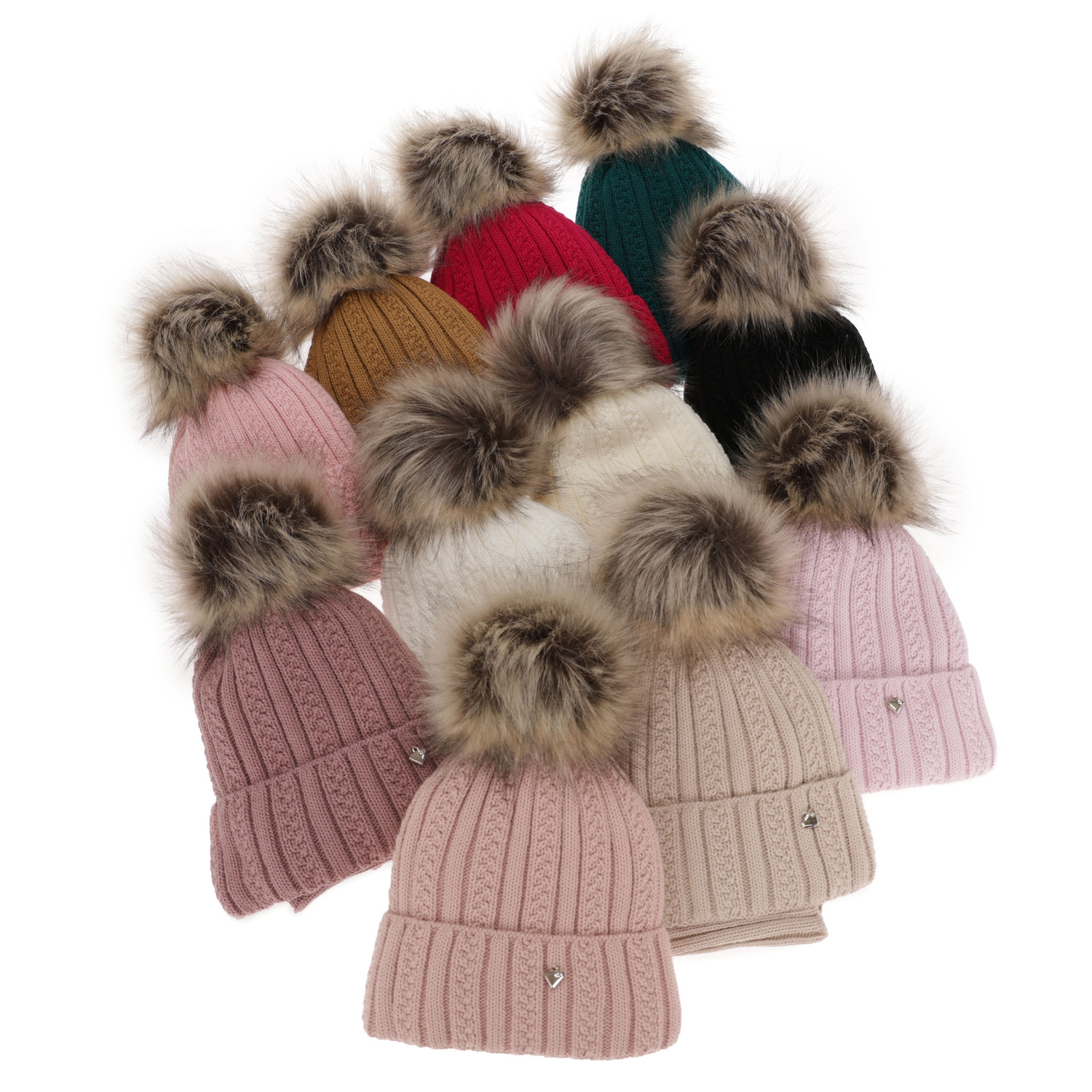 Ensemble d'hiver fille: bonnet et snood, rose, avec pompon, Wirginia