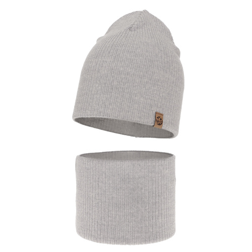 Ensemble automne/printemps garçon: bonnet et snood, gris clair, avec laine mérinos, Richi
