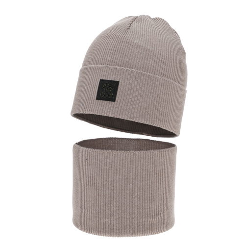 Jongens herfst/lente set (muts en buissjaal), met katoen, beige, Jonas