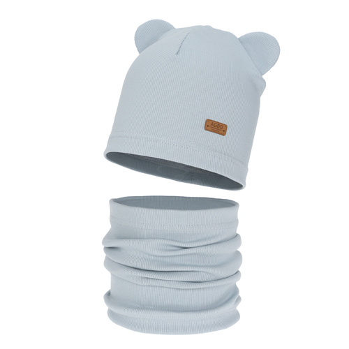 Meisjes herfst/lente set: muts en buissjaal, van katoen, grijs Georgea