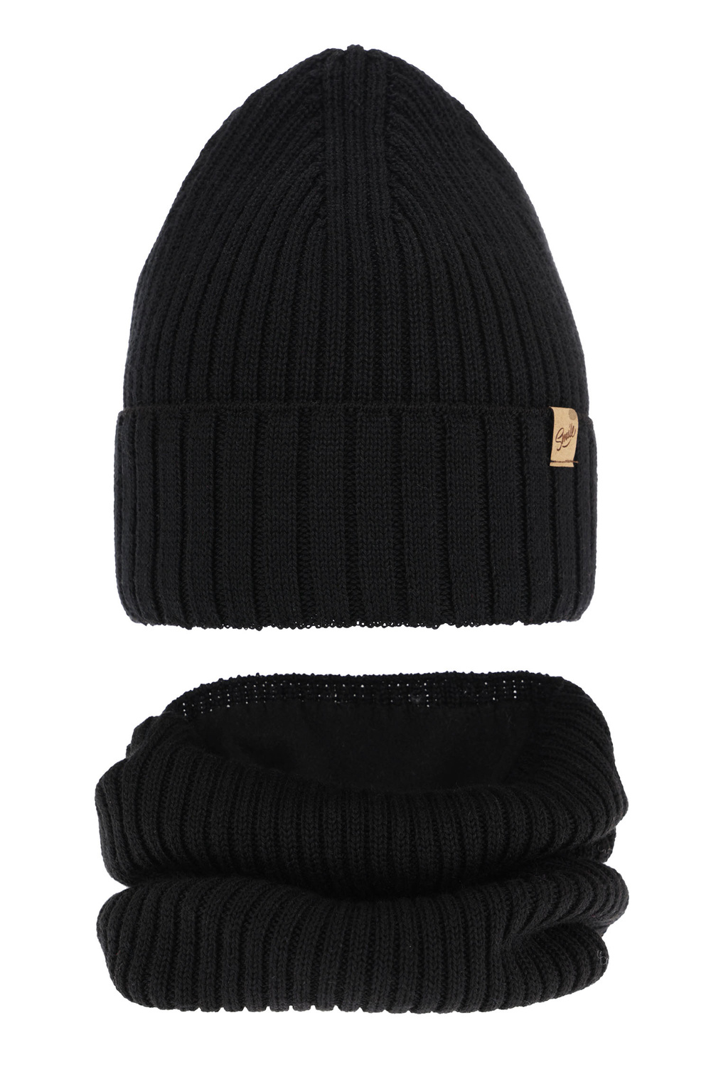 Ensemble d'hiver fille: bonnet et snood, noir, avec laine mérinos, Mesalia