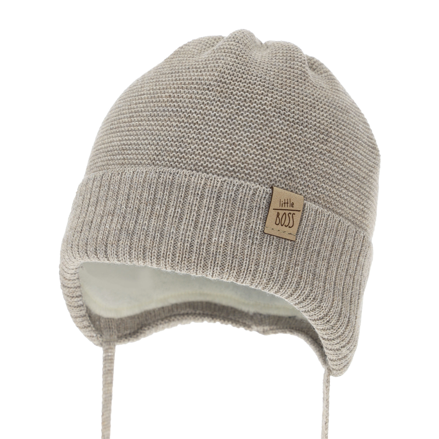 Bonnet d'hiver garçon, beige, avec laine mérinos, Darsi