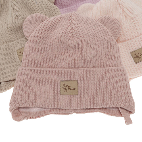 Meisjes herfst/lente muts, wit, met bindkoorden, Djona