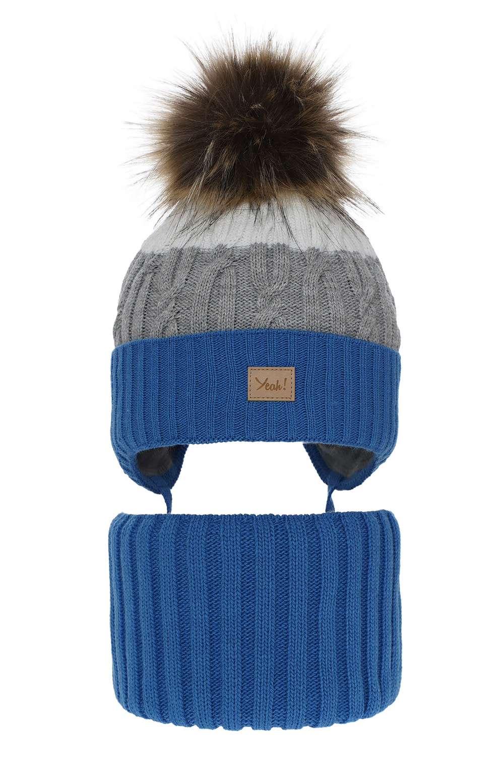 Jongens winter set muts en sjaal, blauw, met garen pompon, Maxwell