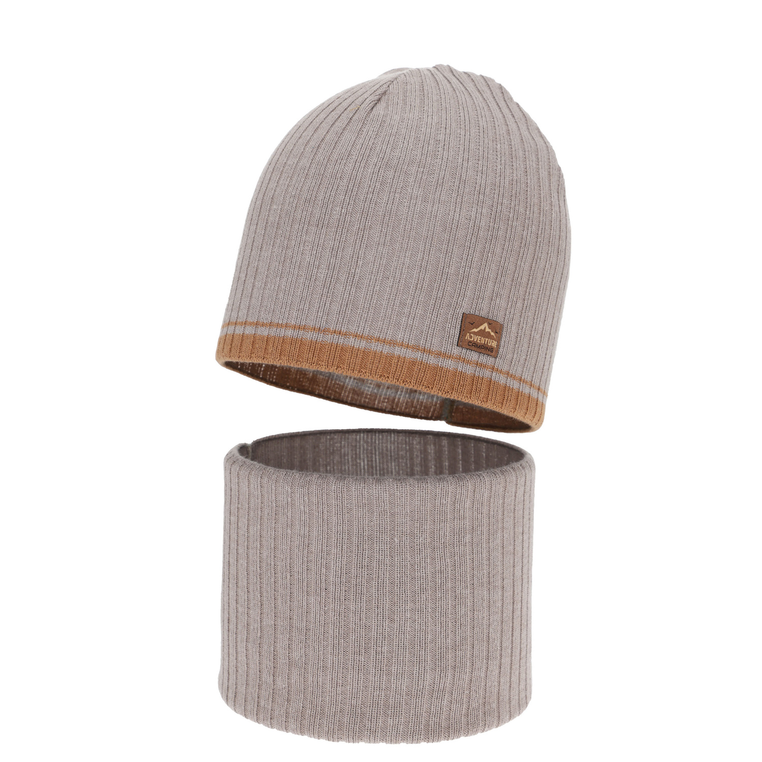 Jongens herfst/lente set (muts en buissjaal), met katoen, beige, Eirik