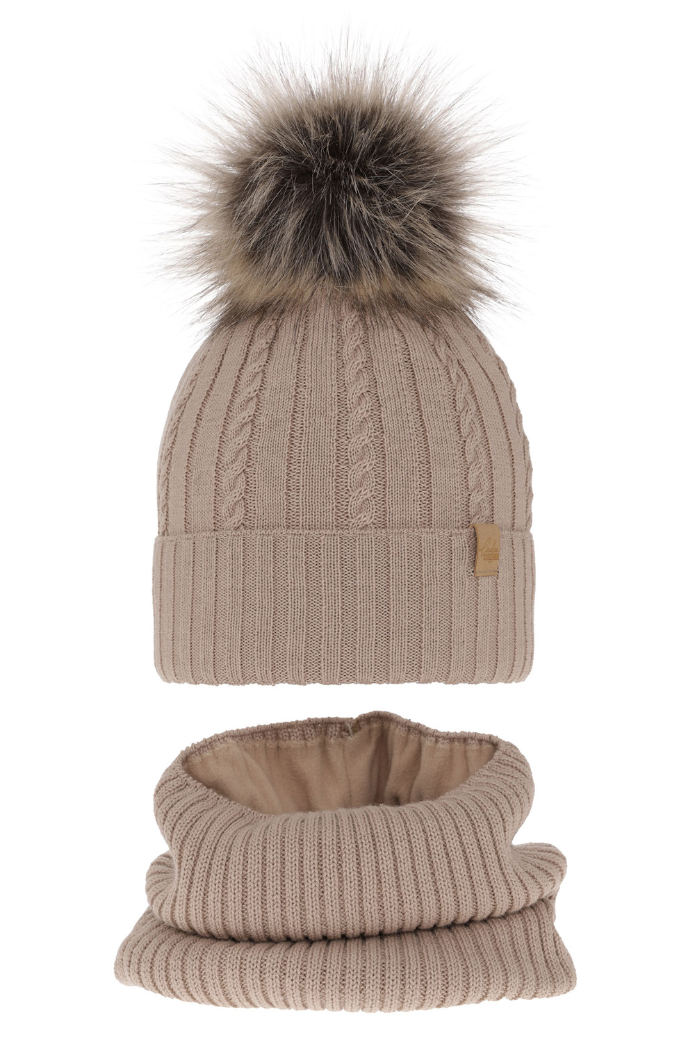 Ensemble d'hiver fille: bonnet et snood, beige, avec laine mérinos, Mirabel