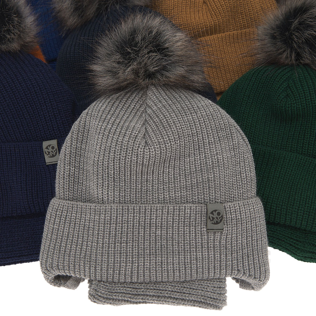 Ensemble d'hiver garçon: bonnet et snood, bleu clair, avec liens, avec pompon, Honed