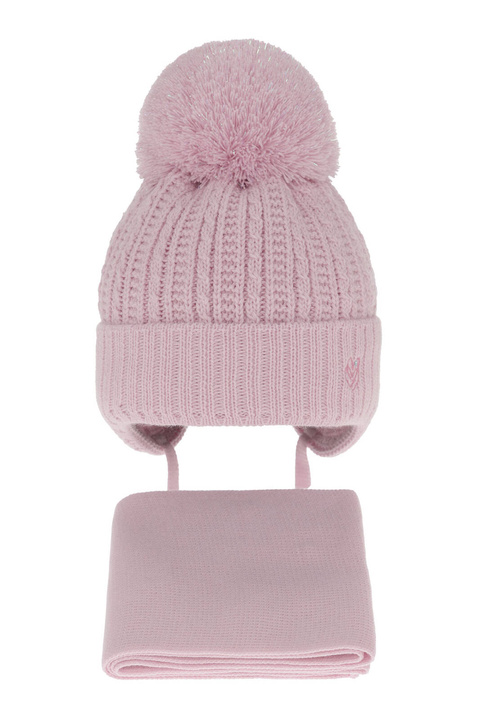 Ensemble d'hiver fille: bonnet et écharpe, violet, avec liens, avec pompon, Marisa