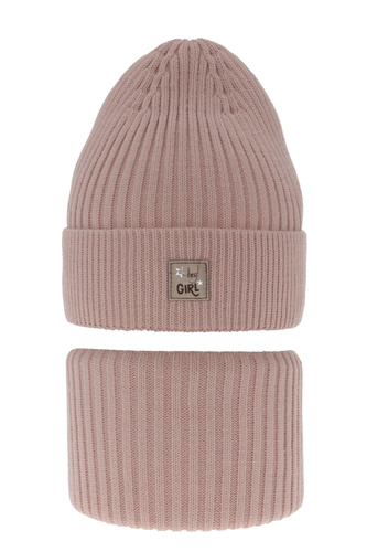 Ensemble d'hiver fille: bonnet et snood, rose, Georgina
