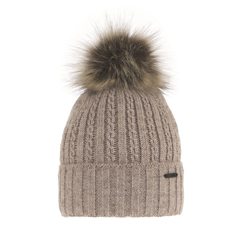 Bonnet d'hiver femme, beige, avec pompon, Karizma