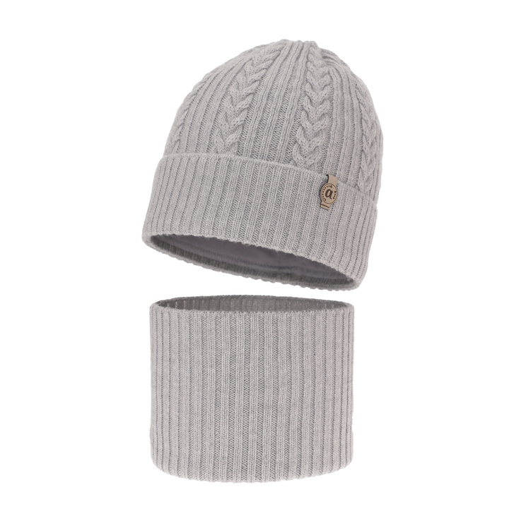 Ensemble d'hiver fille: bonnet et snood, gris, avec laine mérinos, Jenny