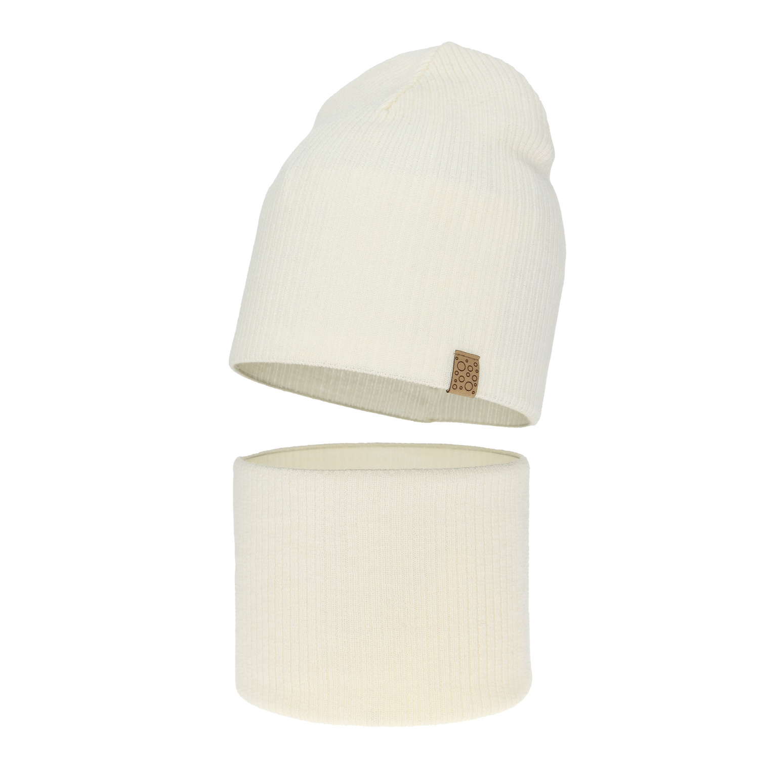 Ensemble automne/printemps fille: bonnet et snood, crème, avec laine mérinos, Ricona