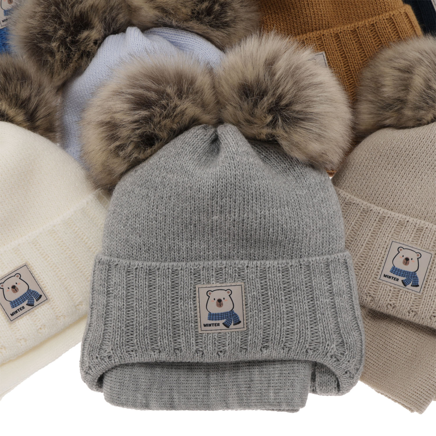 Ensemble d'hiver garçon: bonnet et écharpe, bleu, avec deux pompons, Jewel