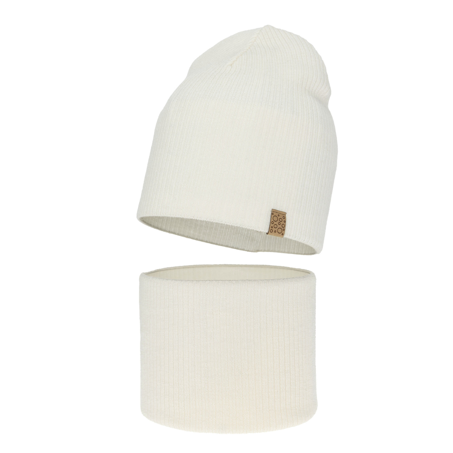 Ensemble automne/printemps fille: bonnet et snood, blanc, avec laine mérinos, Ricona