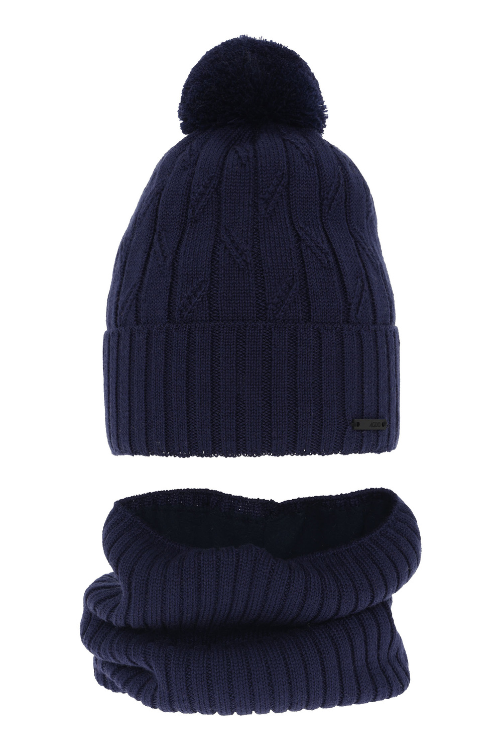 Ensemble d'hiver garçon: bonnet et snood, bleu marine, avec pompon, avec laine mérinos, Talar