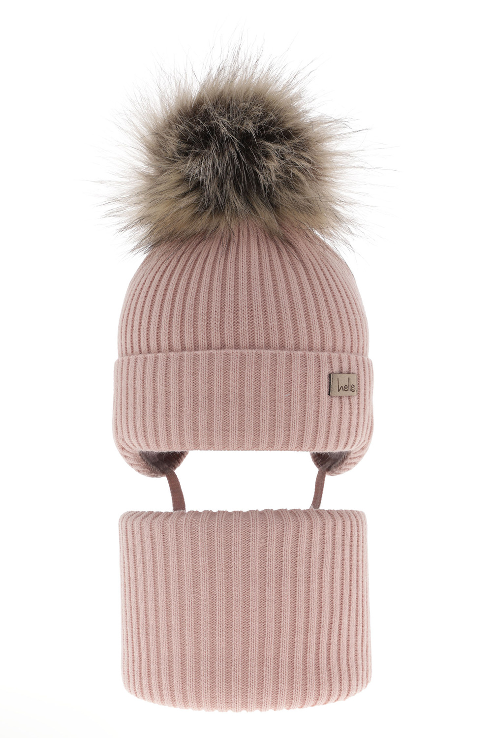 Ensemble d'hiver fille: bonnet et snood, rose, avec liens, Bria