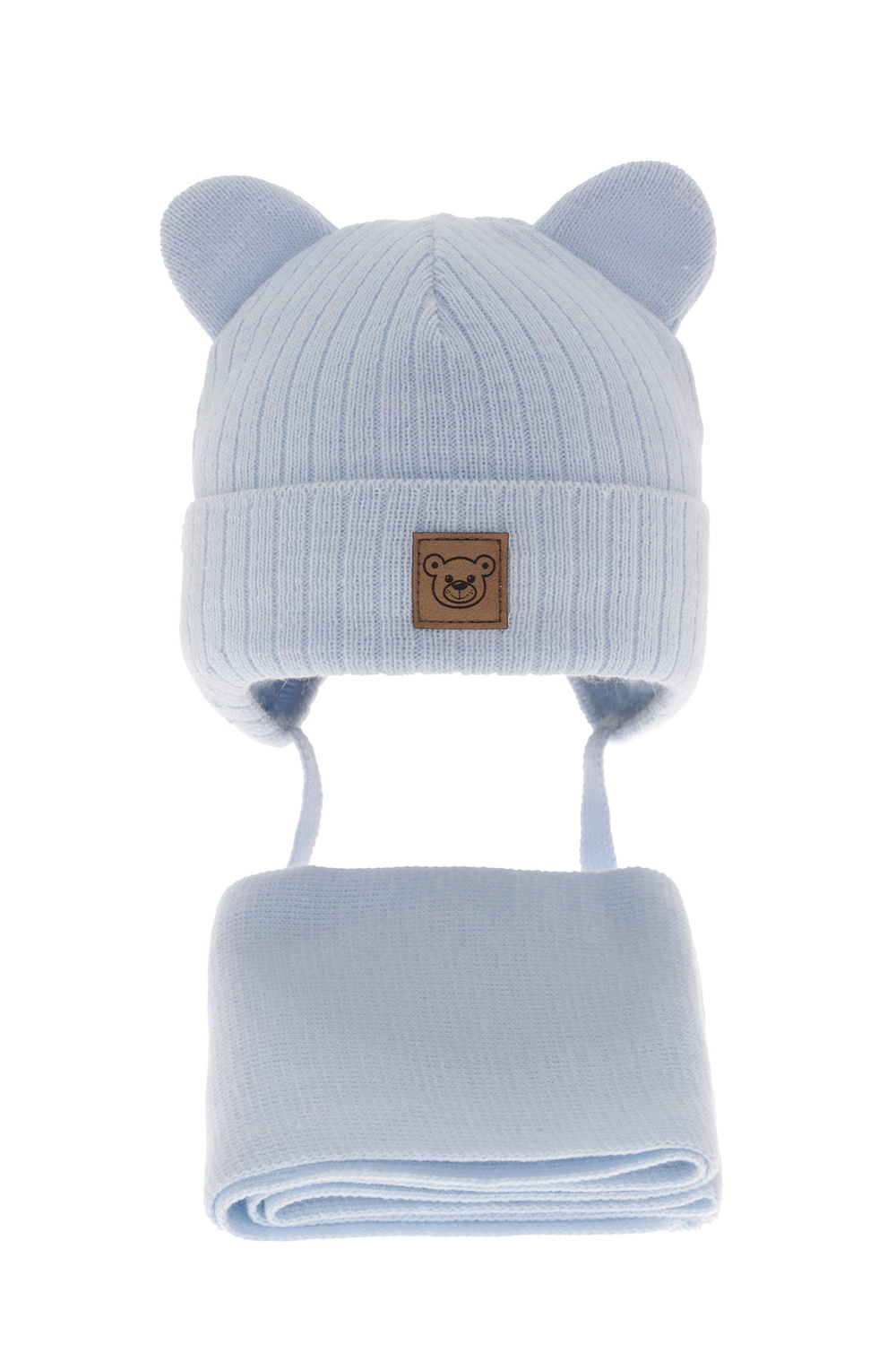 Ensemble d'hiver garçon: bonnet et écharpe, bleu clair, avec liens, Anthony