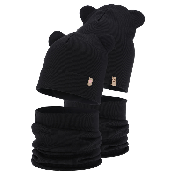 Meisjes herfst/lente set (muts en buissjaal), katoenen, zwart, Luminia